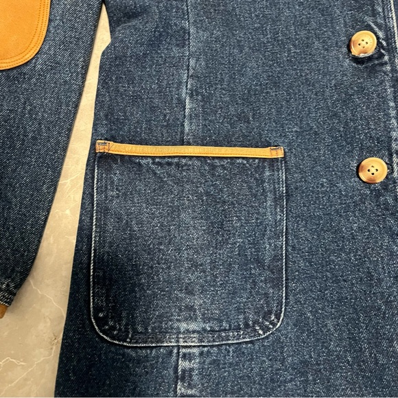Vintage Orvis Womens Safari Style Blue Denim Jacket- Leather Trim- Size 8 NWOT - Picture 6 of 10